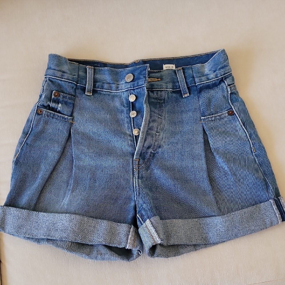 Zara Blue Jean Shorts High-Waisted Pleated
